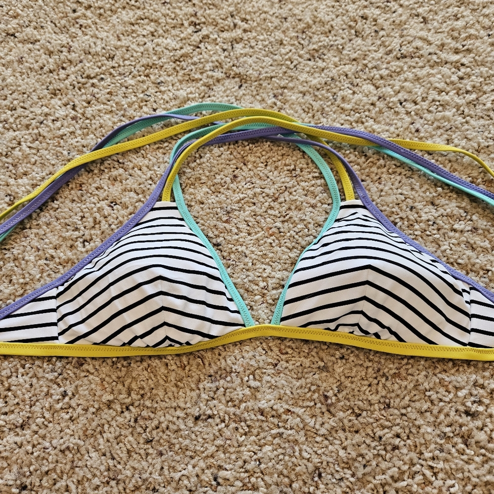 Old Navy Striped Bikini Top - Black, White, Yellow, Purple, Blue